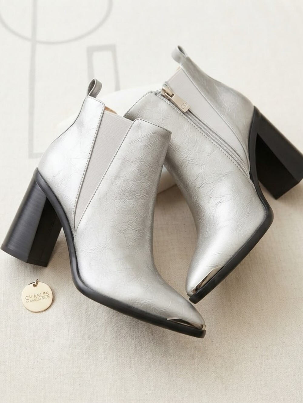 Charles by Charles David Dolores  Metallic Pointed Toe 4" Block Heel Bootie NWT